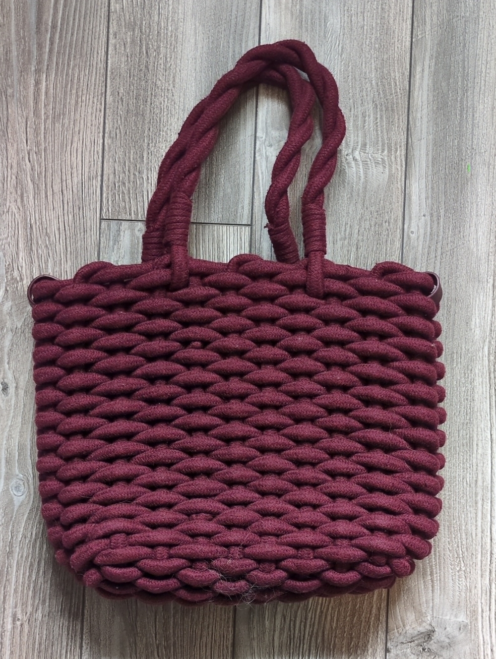 Zara Woven Knit Burgundy Tote Bag